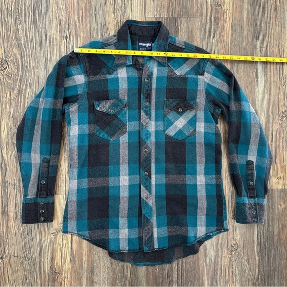 Vtg Wrangler Heavyweight Flannel Shirt Mens 16 1/2 X 35 Pearl Snap X-Long Tails - Picture 4 of 9